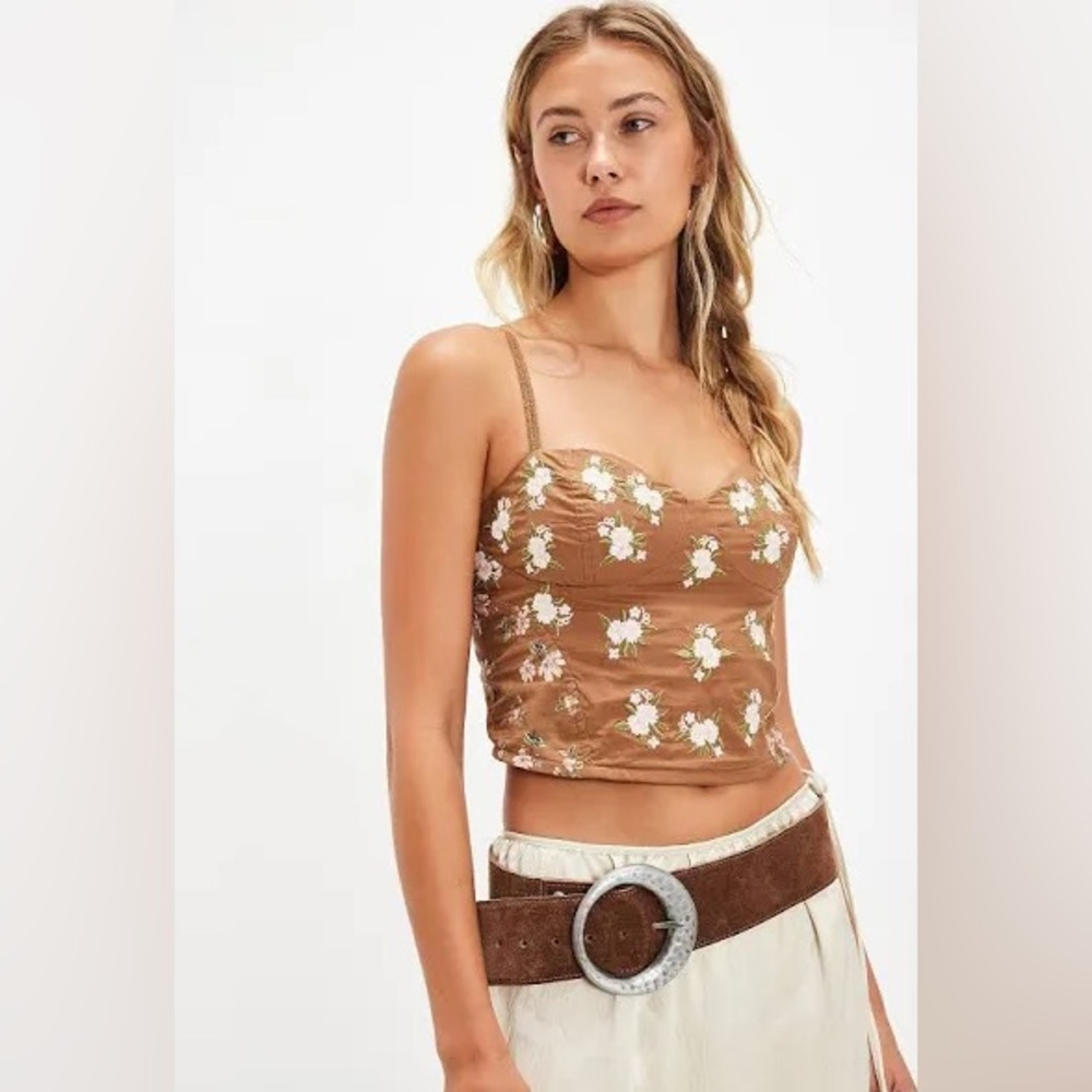 NWT Free People Wild Flowers Embroidered Bustier in Brown Patt originally $98